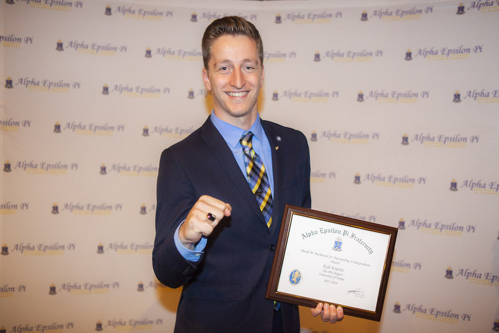 Kyle Kravitz (Tampa, 2019) after winning the David M. Bacharach Most Outstanding Undergraduate Award