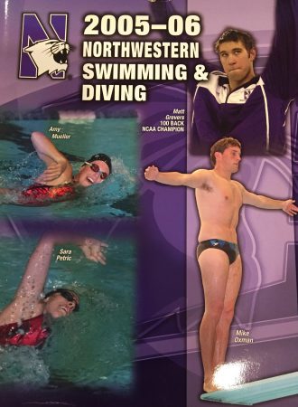 Brother Oxman featured on the Northwestern Swimming & Diving program cover