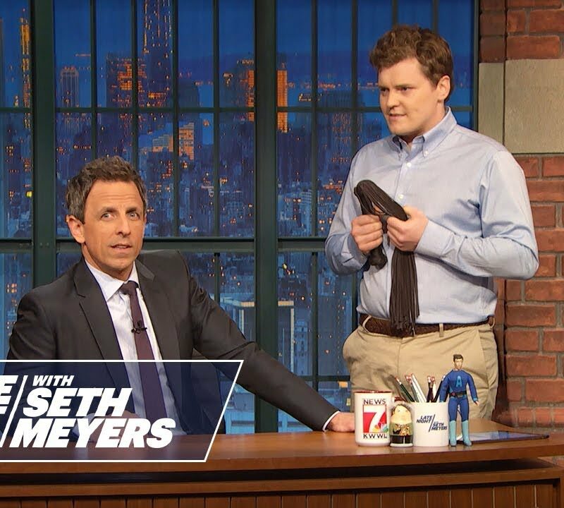 Brother Ben Warheit (right) appearing in a sketch on "Late Night with Seth Myers"